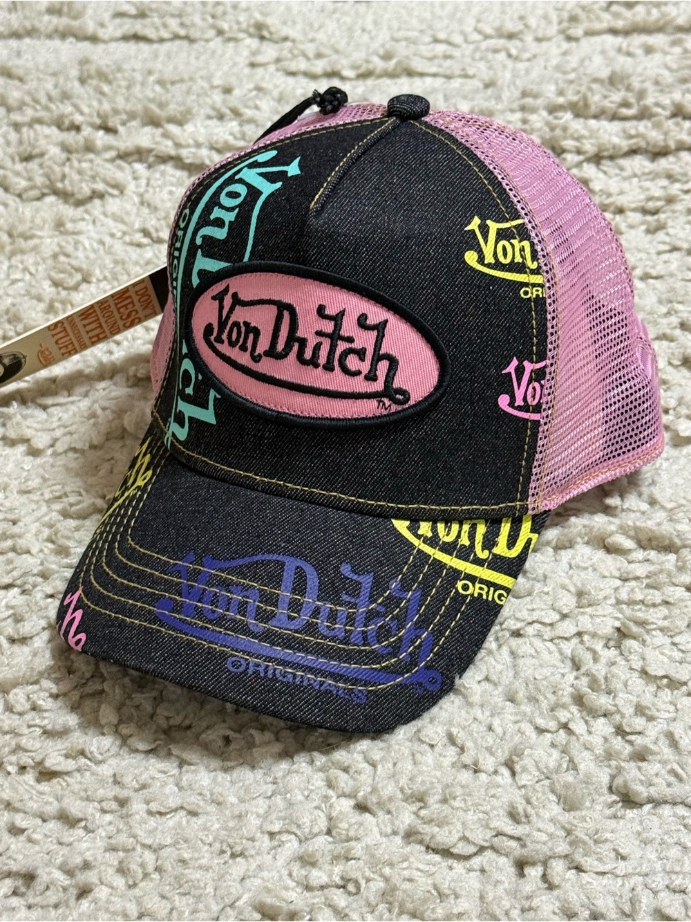 New unisex Von Dutch Tagged dark denim Trucker Hat